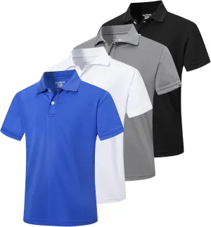4 Pack Boys Mesh Athletic Polo Shirt Quick Dry Golf Moisture Wicking Active Short Sleeve for Youth