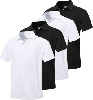 4 Pack Boys Mesh Athletic Polo Shirt Quick Dry Golf Moisture Wicking Active Short Sleeve for Youth