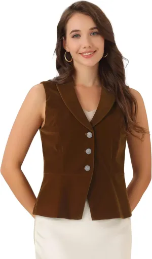 Allegra K Women's Waistcoat Suit Velvet Sleeveless Lapel V Neck Dressy Teacher Blazer Vests