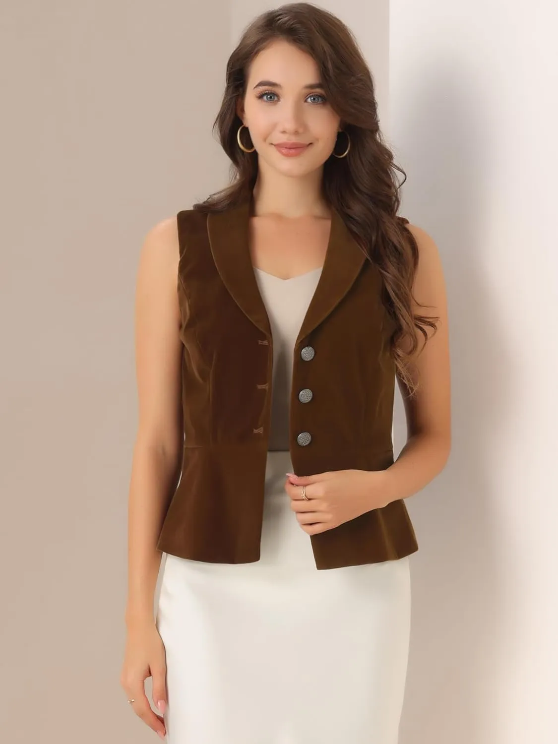 Allegra K Women's Waistcoat Suit Velvet Sleeveless Lapel V Neck Dressy Teacher Blazer Vests