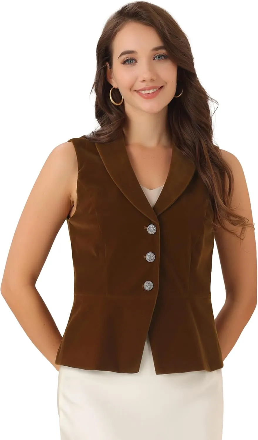 Allegra K Women's Waistcoat Suit Velvet Sleeveless Lapel V Neck Dressy Teacher Blazer Vests