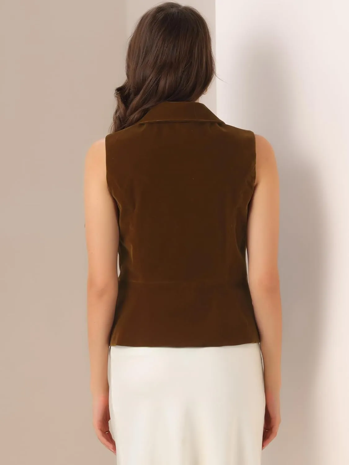 Allegra K Women's Waistcoat Suit Velvet Sleeveless Lapel V Neck Dressy Teacher Blazer Vests