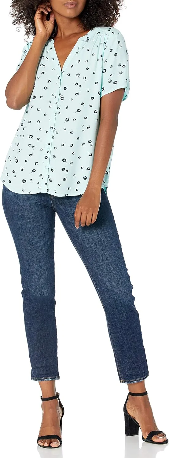 Amazon Essentials Women's Relaxed-Fit Short-Sleeve Woven Blouse