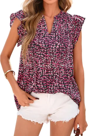 BTFBM Summer Tops for Women 2025 Trendy Cap Sleeve V Neck Floral Dressy Casual Blouse Shirts Cute Tops T Shirts