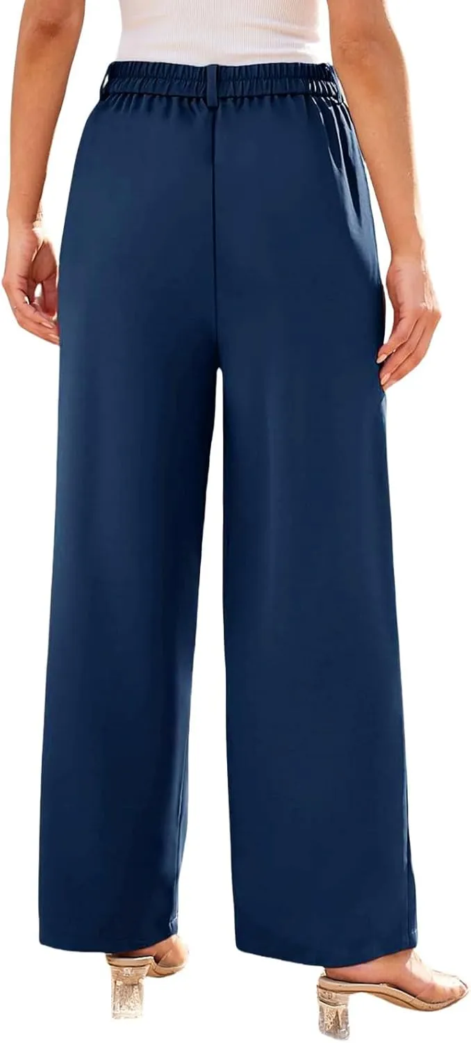 Business Work Pant for Women Fashion Dressy Wide Leg Pants Button Down High Waisted Pant Office Trousers with Pockets