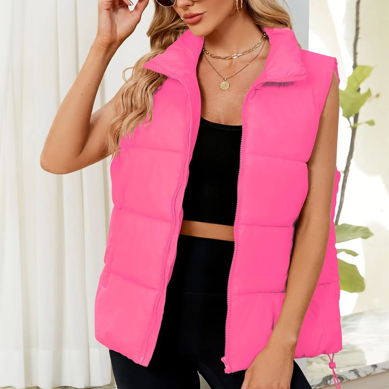 Century Star Puffer Vest for Women's Outerwear Vests Puffy Oversized 2024 Quilted Vest Tops Jackets Coat with Pockets