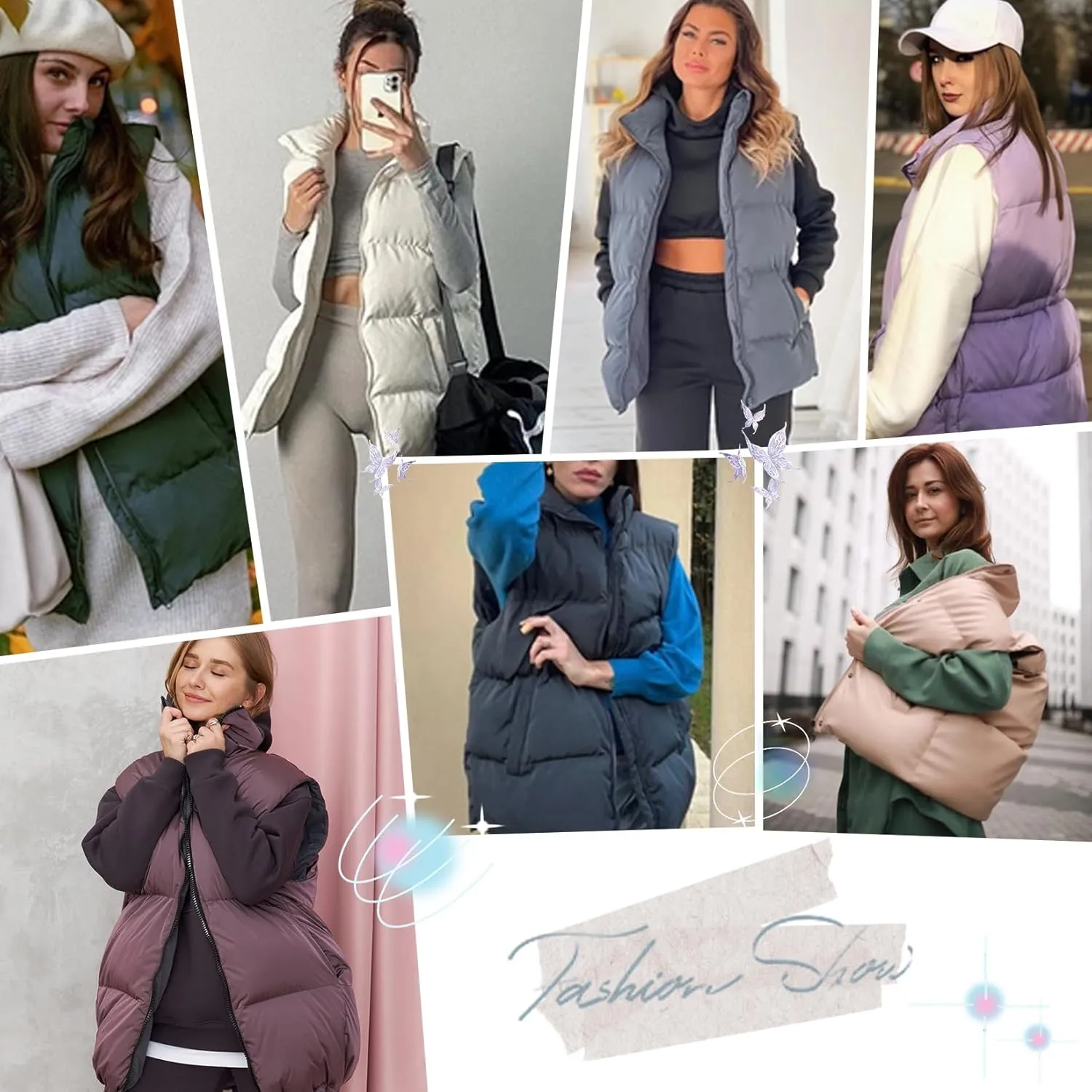 Century Star Puffer Vest for Women's Outerwear Vests Puffy Oversized 2024 Quilted Vest Tops Jackets Coat with Pockets