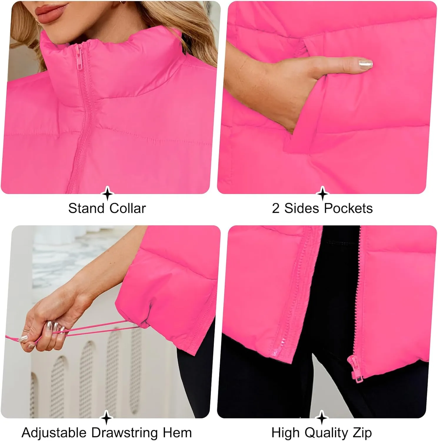 Century Star Puffer Vest for Women's Outerwear Vests Puffy Oversized 2024 Quilted Vest Tops Jackets Coat with Pockets