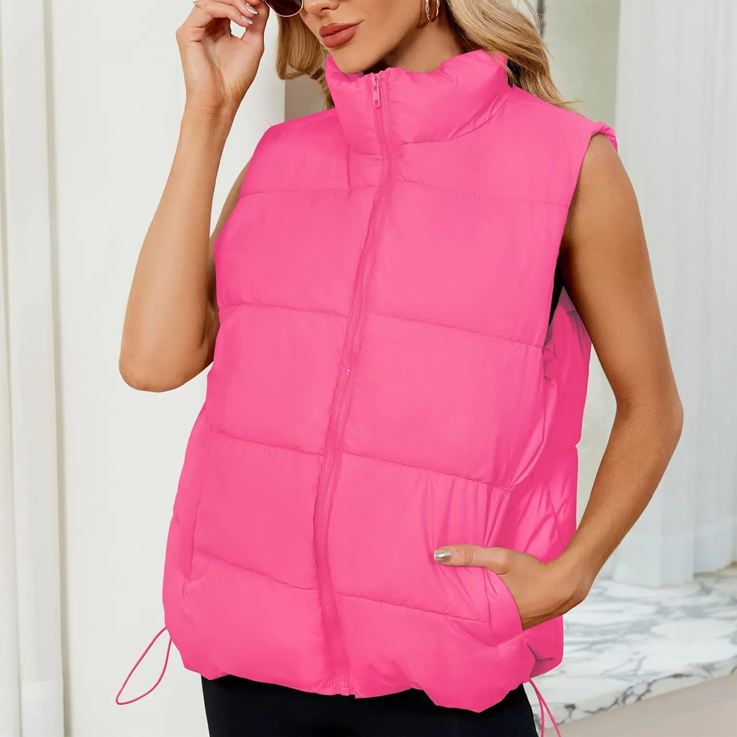 Century Star Puffer Vest for Women's Outerwear Vests Puffy Oversized 2024 Quilted Vest Tops Jackets Coat with Pockets