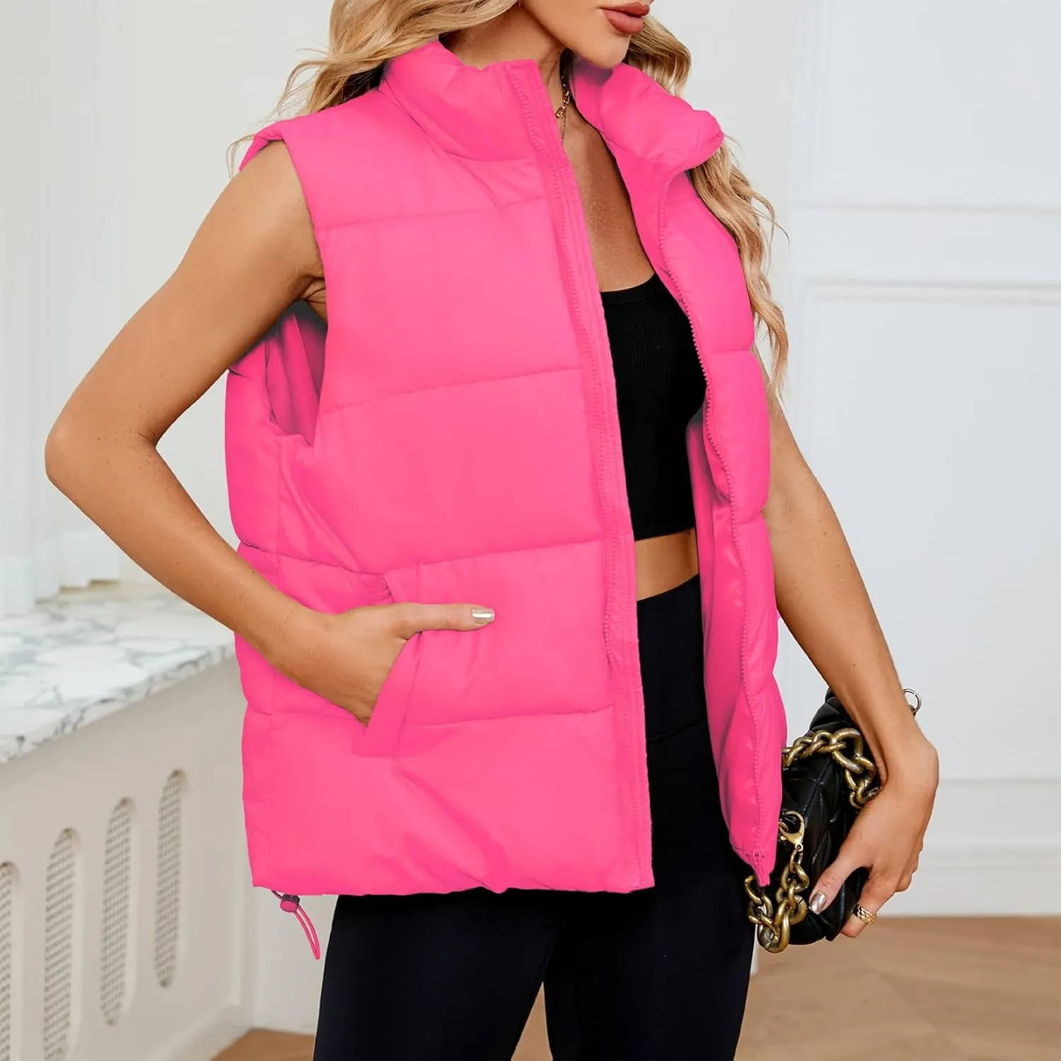 Century Star Puffer Vest for Women's Outerwear Vests Puffy Oversized 2024 Quilted Vest Tops Jackets Coat with Pockets