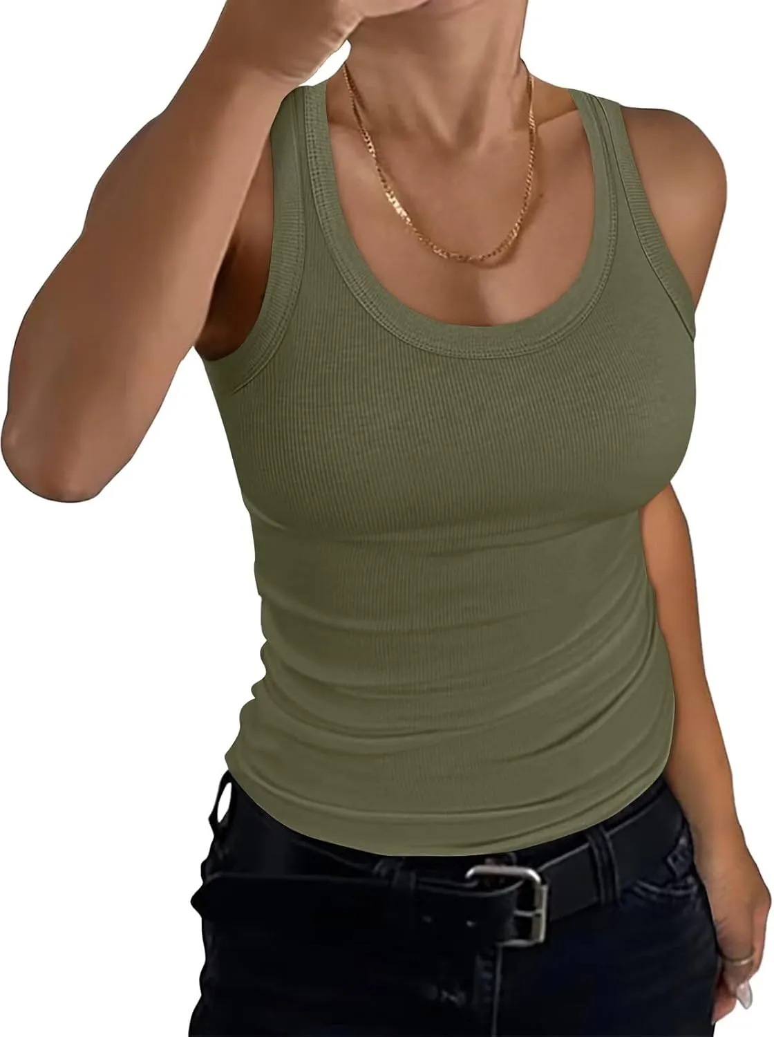 EADINVE Women's Scoop Neck Ribbed Tank Top Summer Basic Sleeveless Racerback Slim Fit Tops Shirts 2025