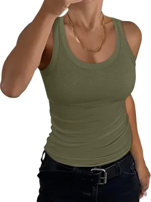 EADINVE Women's Scoop Neck Ribbed Tank Top Summer Basic Sleeveless Racerback Slim Fit Tops Shirts 2025