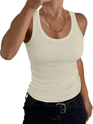 EADINVE Women's Scoop Neck Ribbed Tank Top Summer Basic Sleeveless Racerback Slim Fit Tops Shirts 2025