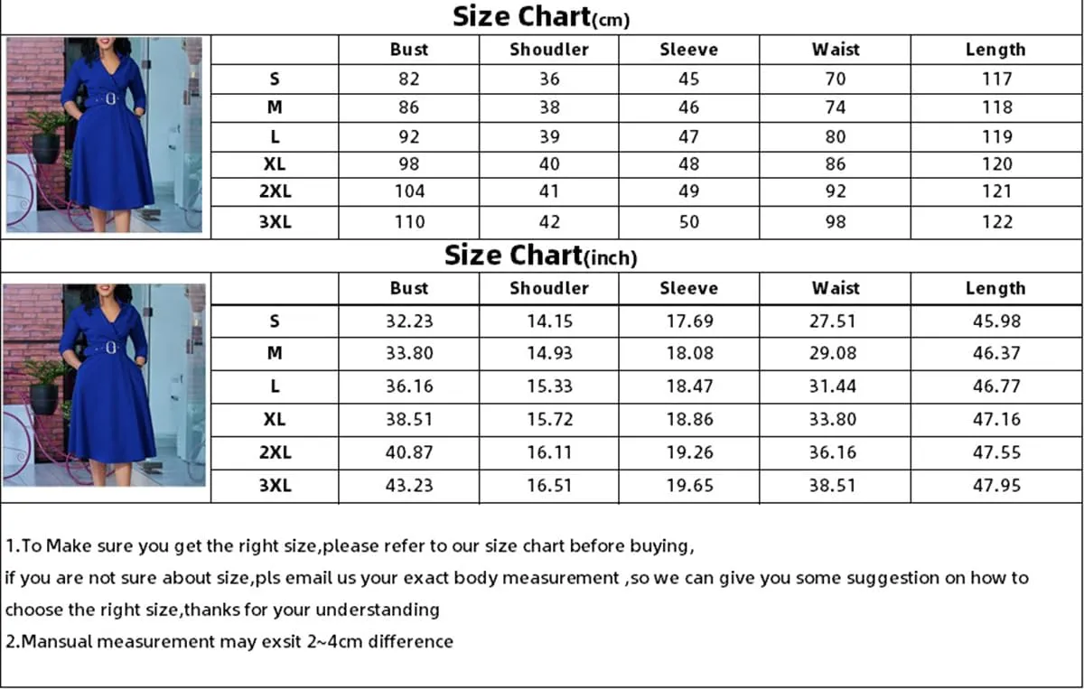 Elainone Women’s 3/4 Sleeve Flared A Line Dress Wedding Guest Casual Semi Formal Office Lady Dresses with Belt