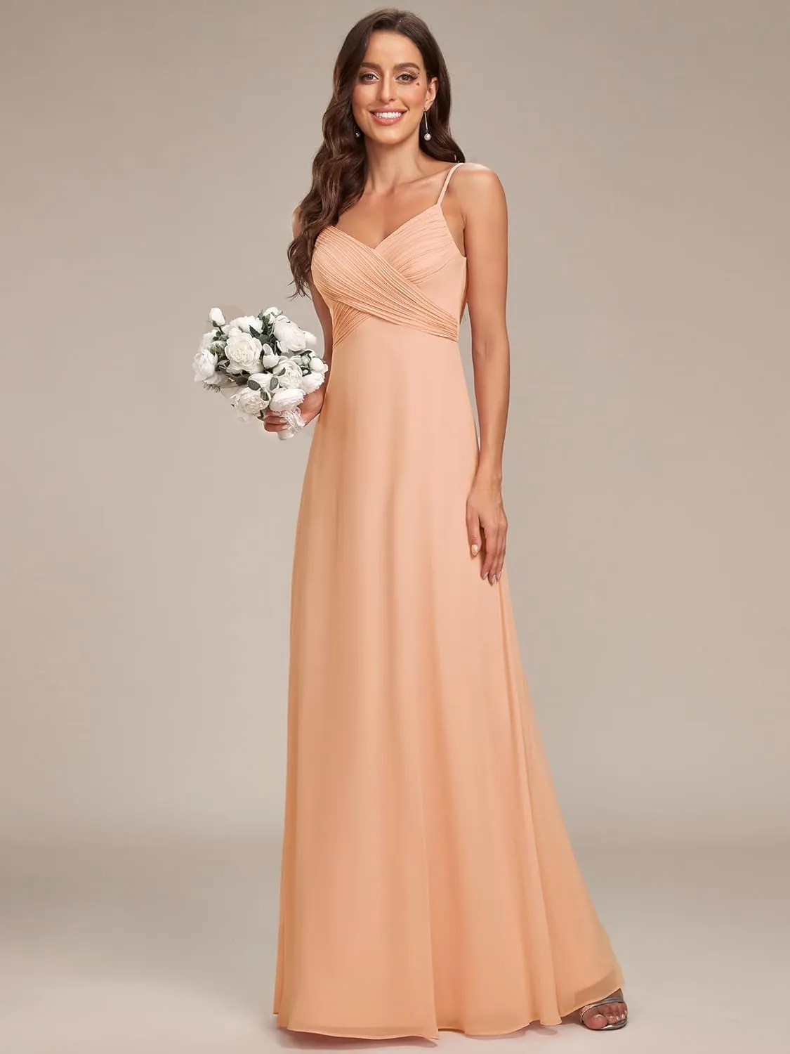 Ever-Pretty Women's Sexy Spaghetti Straps Cowl Back Empire Waist A Line Pleated Chiffon Bridesmaid Dress 80026-PH