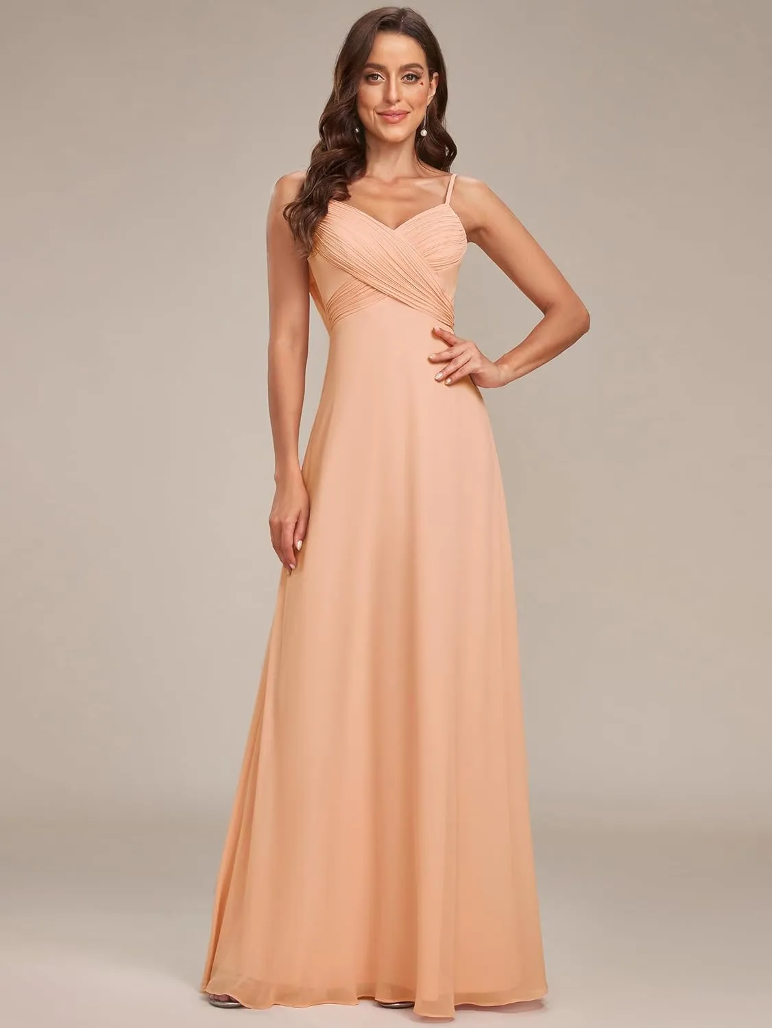 Ever-Pretty Women's Sexy Spaghetti Straps Cowl Back Empire Waist A Line Pleated Chiffon Bridesmaid Dress 80026-PH