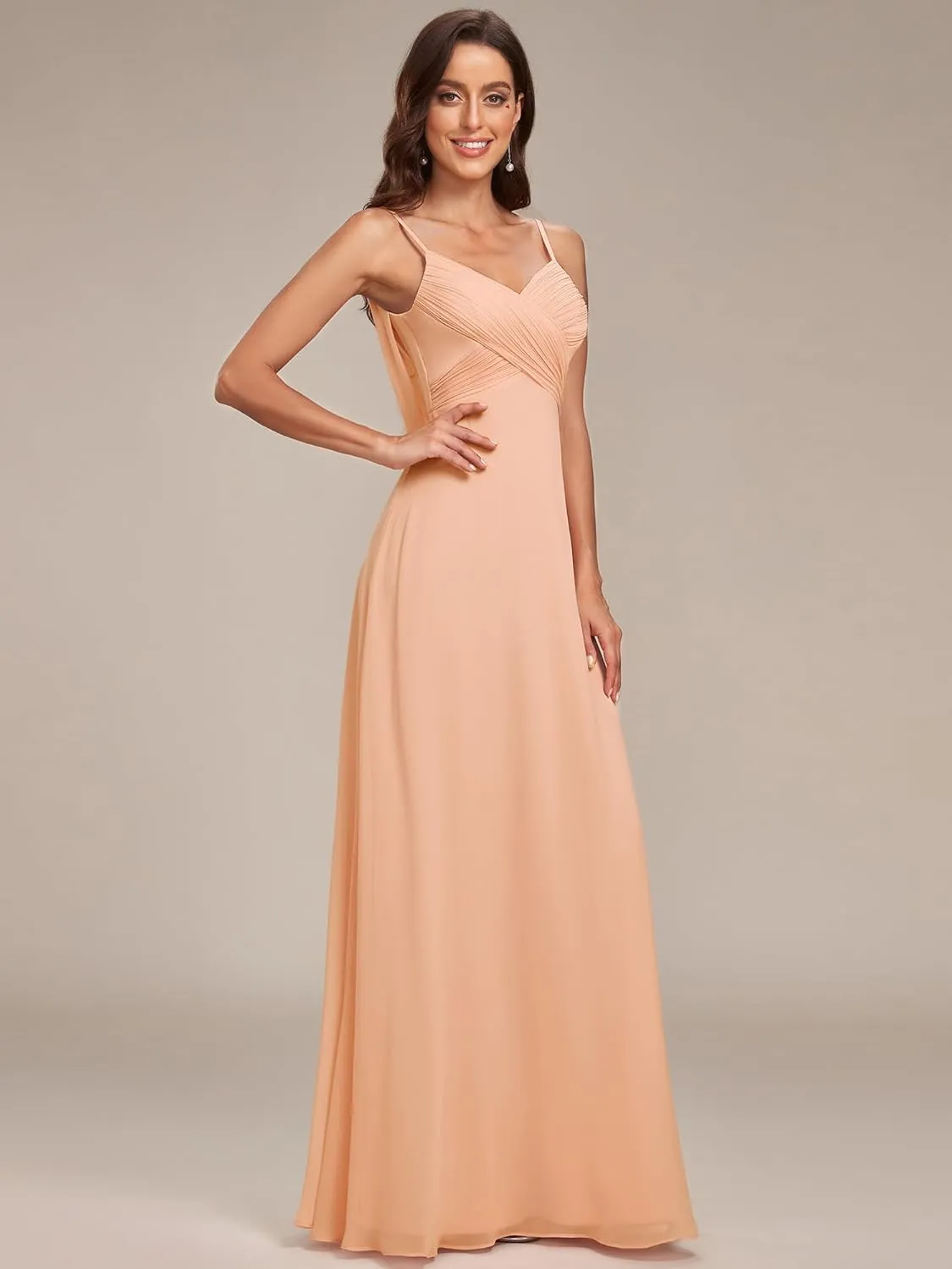 Ever-Pretty Women's Sexy Spaghetti Straps Cowl Back Empire Waist A Line Pleated Chiffon Bridesmaid Dress 80026-PH