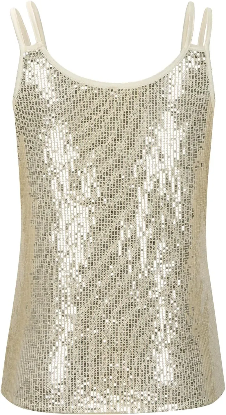 Finelylove Sequin Tops for Women Dressy V Neck Sexy Sparkly Glitter Cami Tank Tops Fashion Las Vegas Disco Club Party Outfits