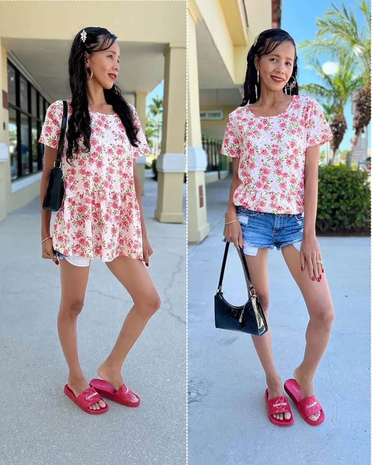 Hibluco Women's Summer Tops Short Sleeve Round Neck Floral Print Shirt Tunic Blouse