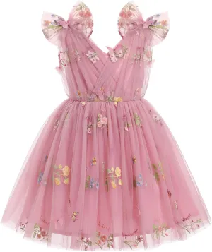 IMEKIS Toddler Kids Girls Butterfly Dress Sparkle Sequins Tulle Wedding Formal Birthday Dresses 2-10T