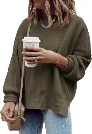 Imily Bela Womens Oversized Tunic Sweaters Fall Slouchy Long Sleeve Ribbed Knit Side Slit Pullover Jumper