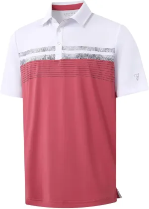 M MAELREG Golf Shirts for Men Dry Fit Performance Chest Print Color Block Moisture Wicking Casual Short Sleeve Polo Shirts