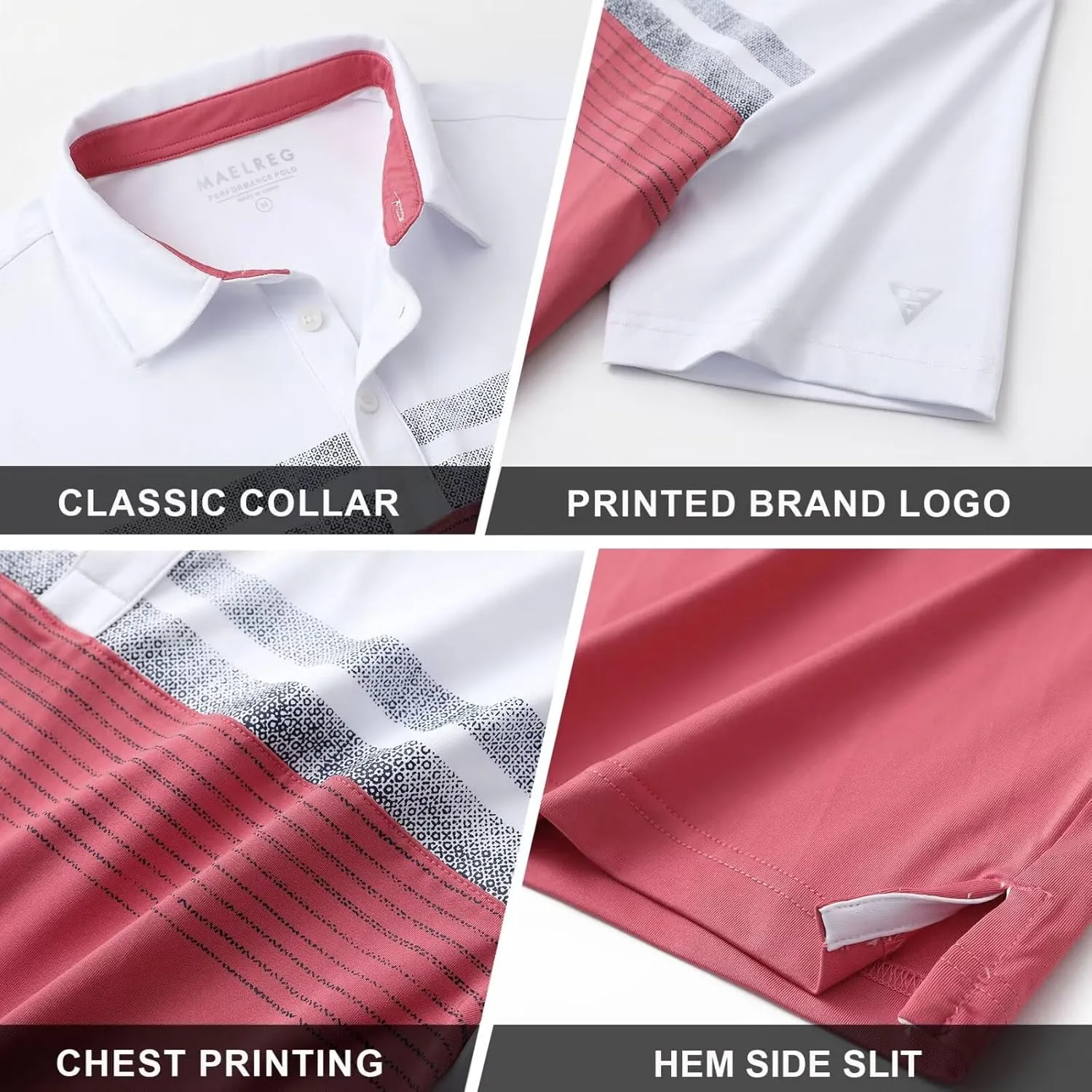 M MAELREG Golf Shirts for Men Dry Fit Performance Chest Print Color Block Moisture Wicking Casual Short Sleeve Polo Shirts