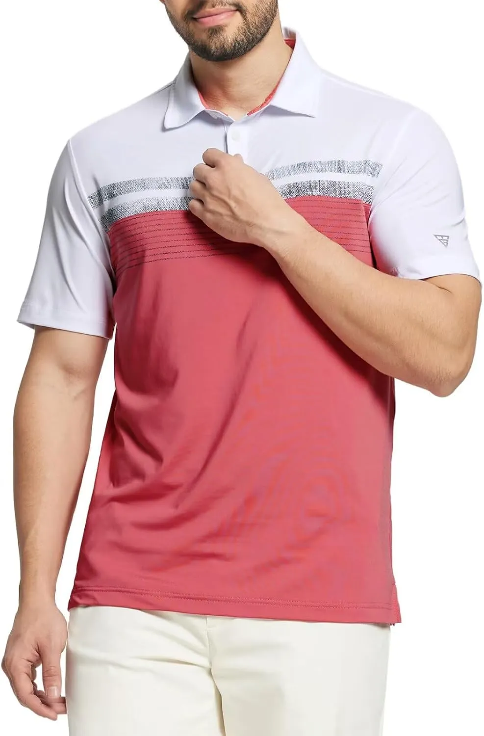 M MAELREG Golf Shirts for Men Dry Fit Performance Chest Print Color Block Moisture Wicking Casual Short Sleeve Polo Shirts