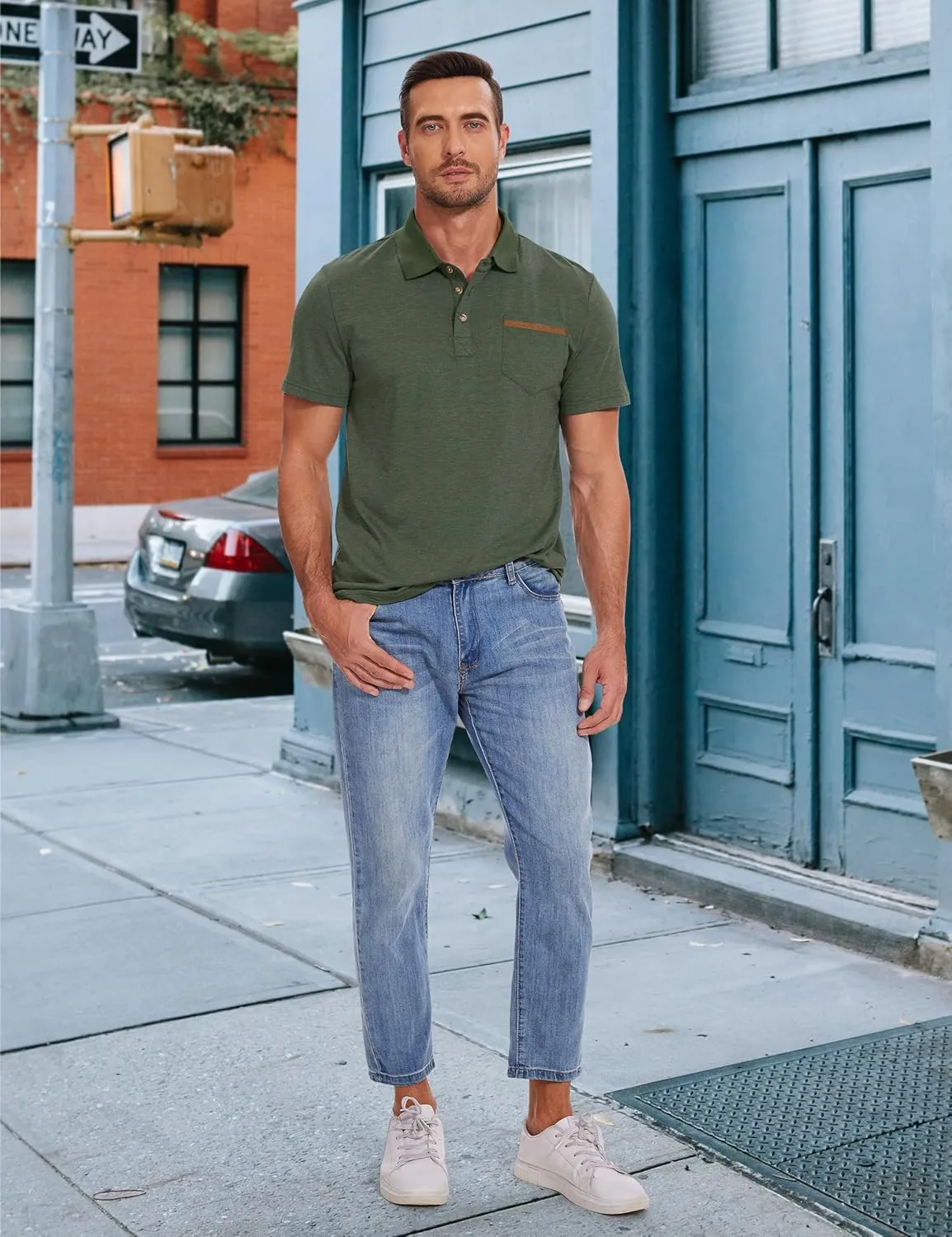 Men's Casual Polo Shirts Classic Button Basic Short Sleeve Shirt Solid Color Tees Golf Stylish Tops,Sizes S-4x