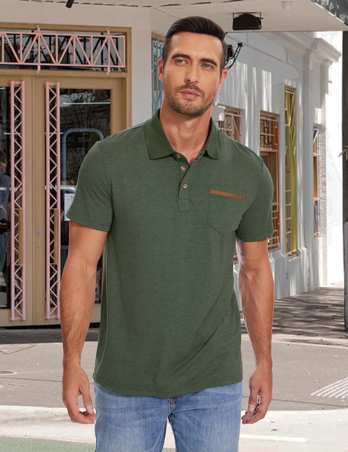 Men's Casual Polo Shirts Classic Button Basic Short Sleeve Shirt Solid Color Tees Golf Stylish Tops,Sizes S-4x