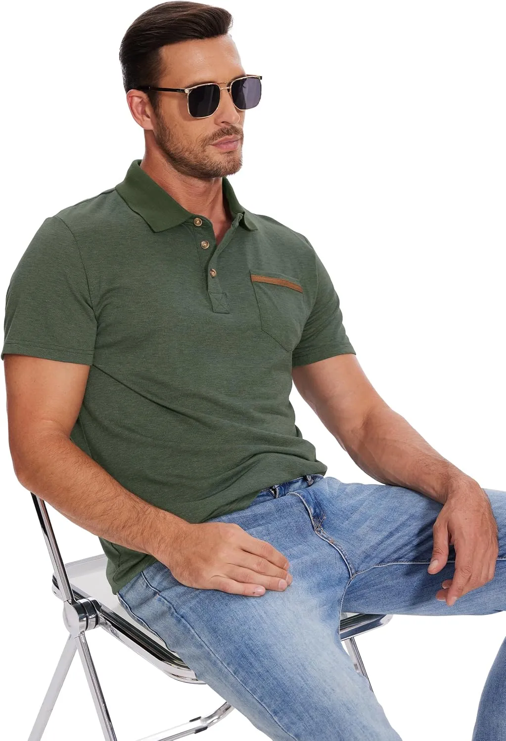 Men's Casual Polo Shirts Classic Button Basic Short Sleeve Shirt Solid Color Tees Golf Stylish Tops,Sizes S-4x