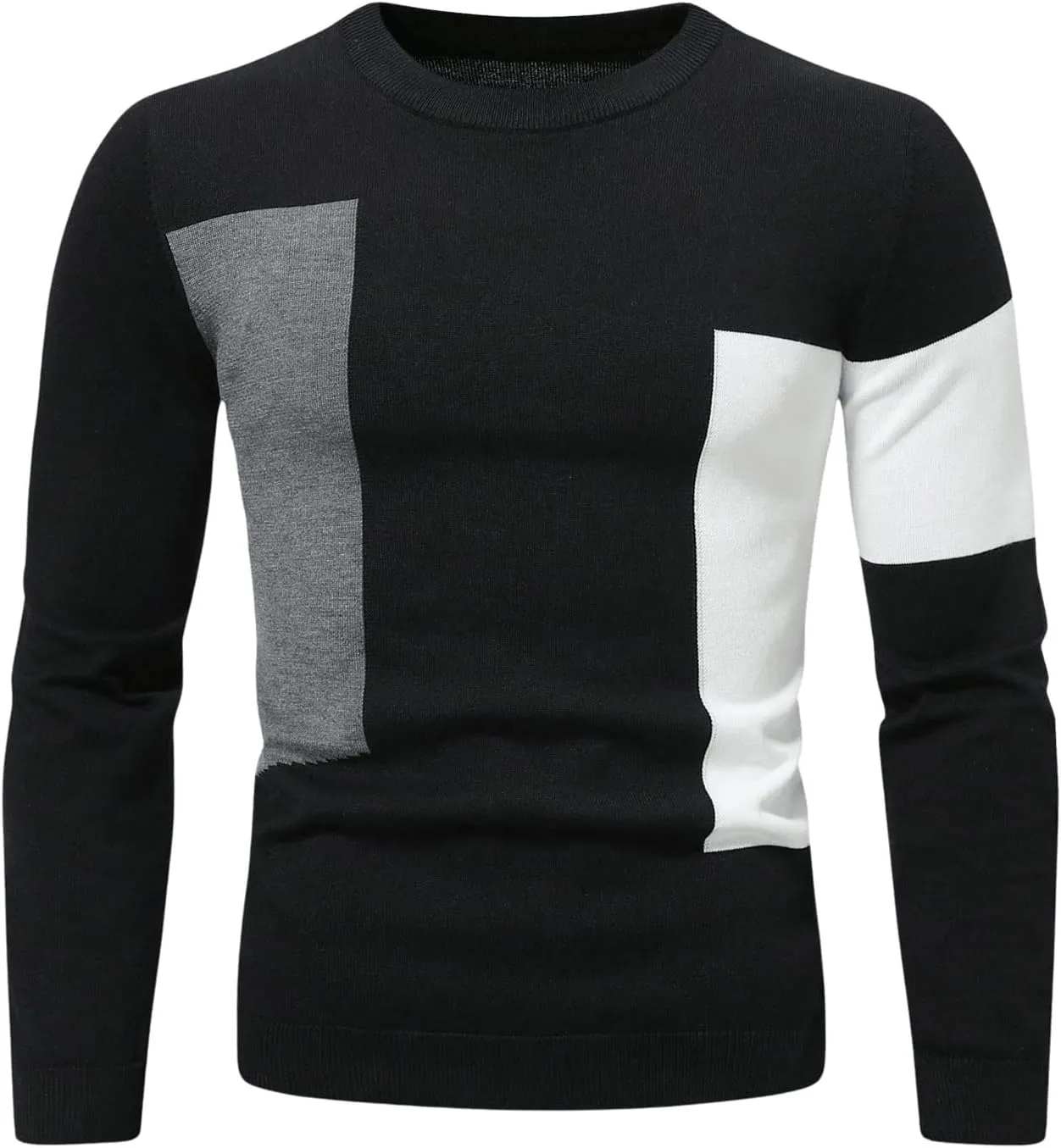 Men's Color Block Pullover Sweaters Crew Neck Long Sleeve Casual Knitwear Fall Tops