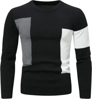 Men's Color Block Pullover Sweaters Crew Neck Long Sleeve Casual Knitwear Fall Tops