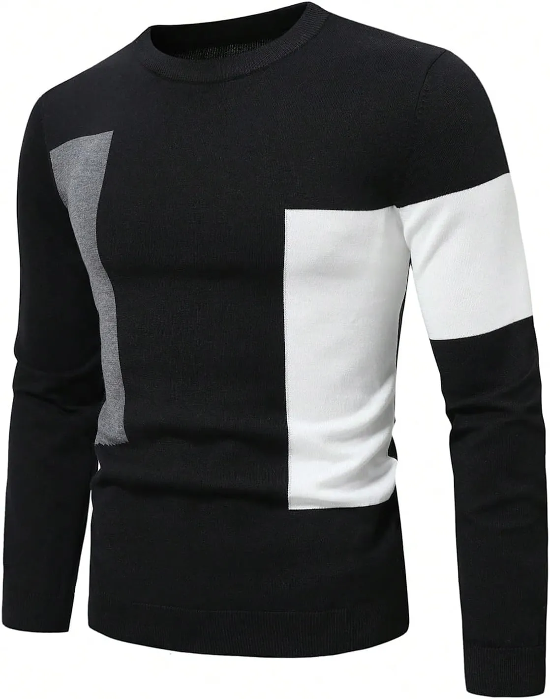Men's Color Block Pullover Sweaters Crew Neck Long Sleeve Casual Knitwear Fall Tops
