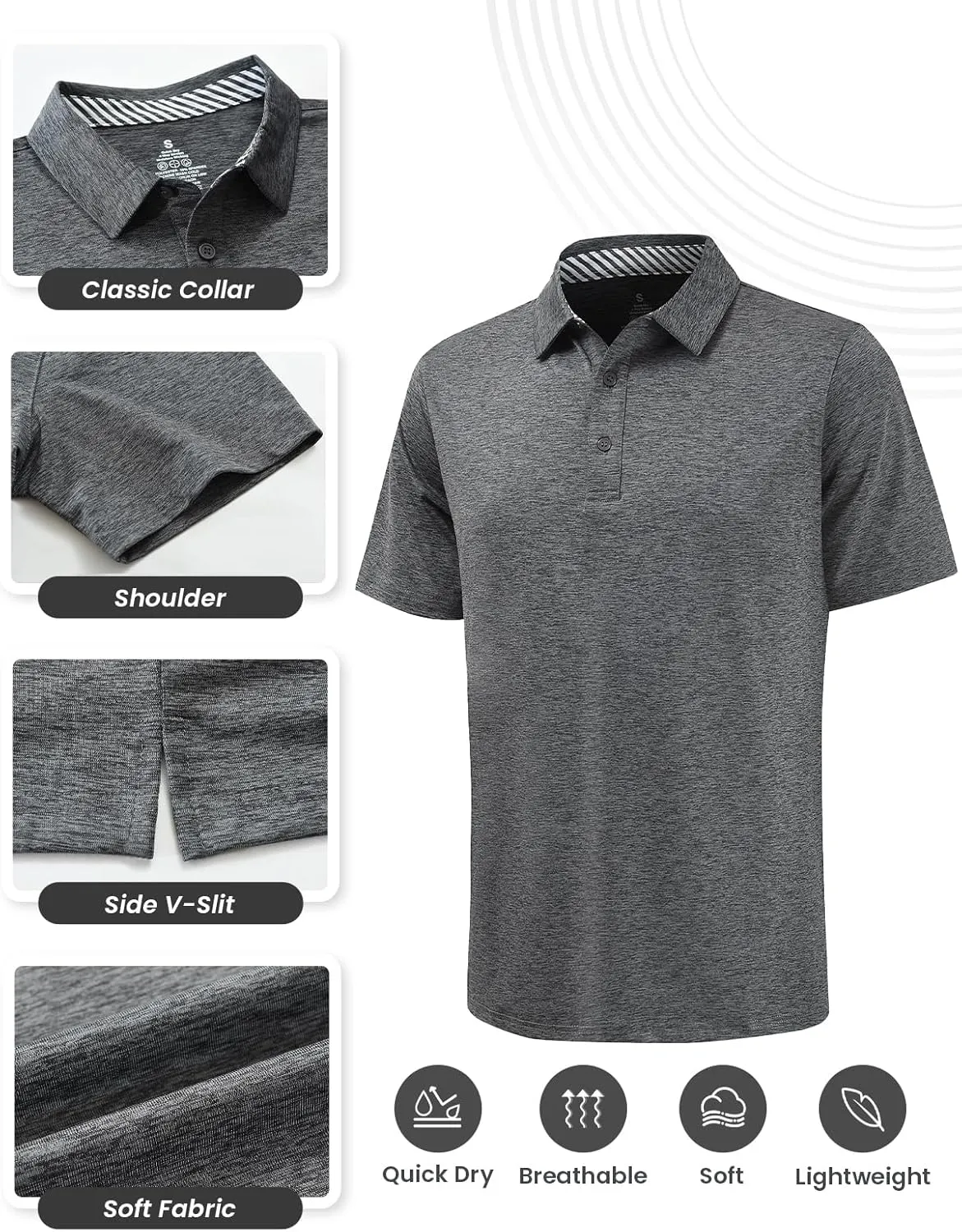 Men's Quick Dry Golf Polo Shirt Moisture Wicking Performance Short Sleeve Athletic Golf Shirts for Men