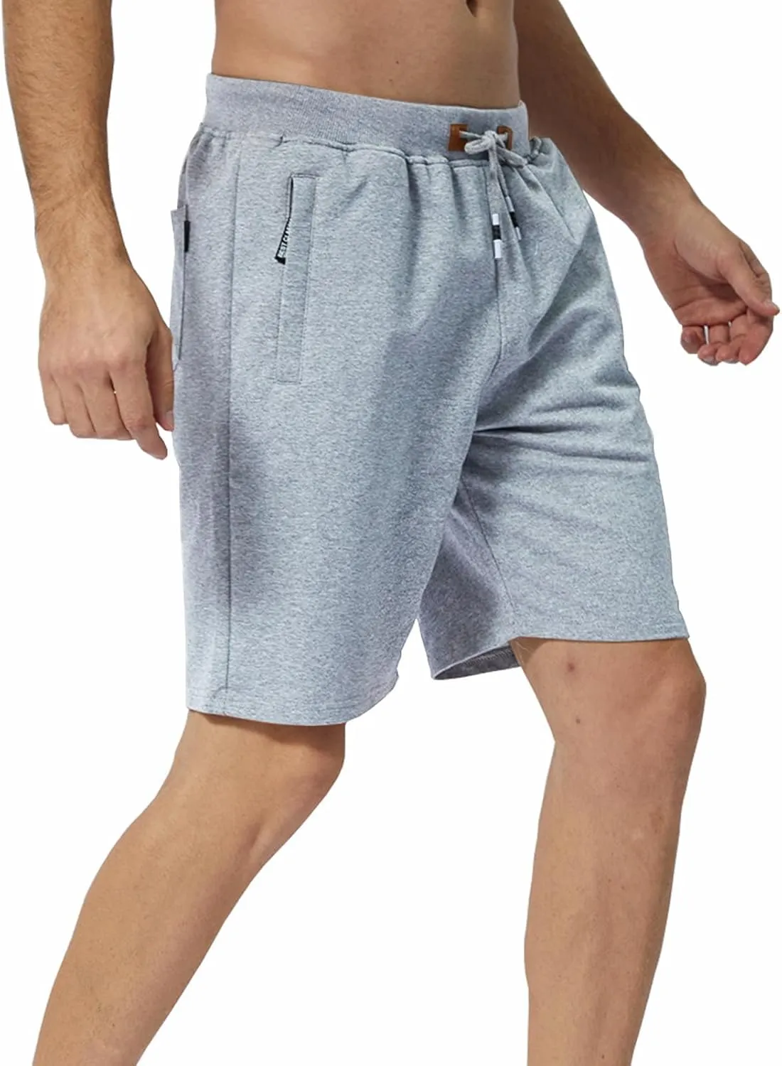 Mens Shorts Casual, Zipper Pocket Shorts Men Drawstring Elastic Waist