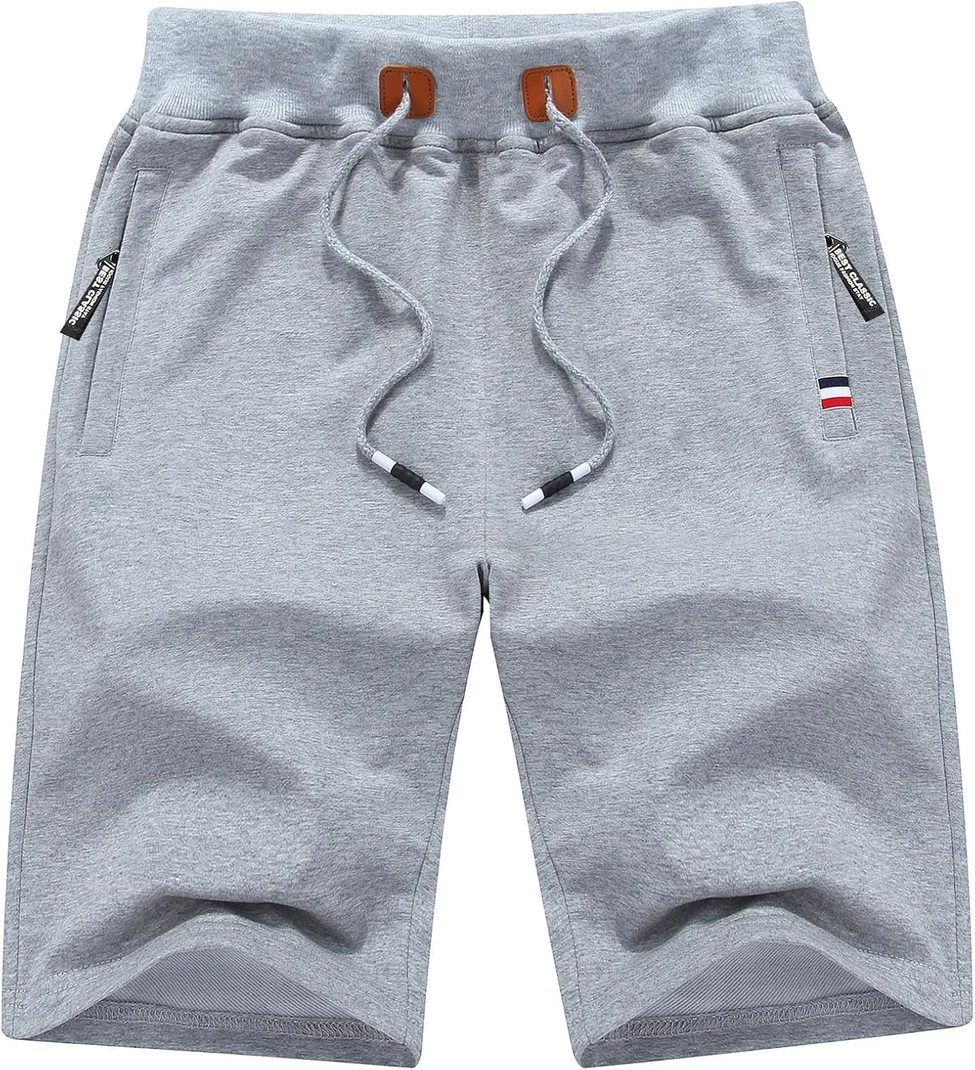 Mens Shorts Casual, Zipper Pocket Shorts Men Drawstring Elastic Waist