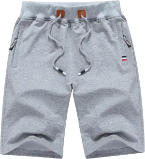 Mens Shorts Casual, Zipper Pocket Shorts Men Drawstring Elastic Waist