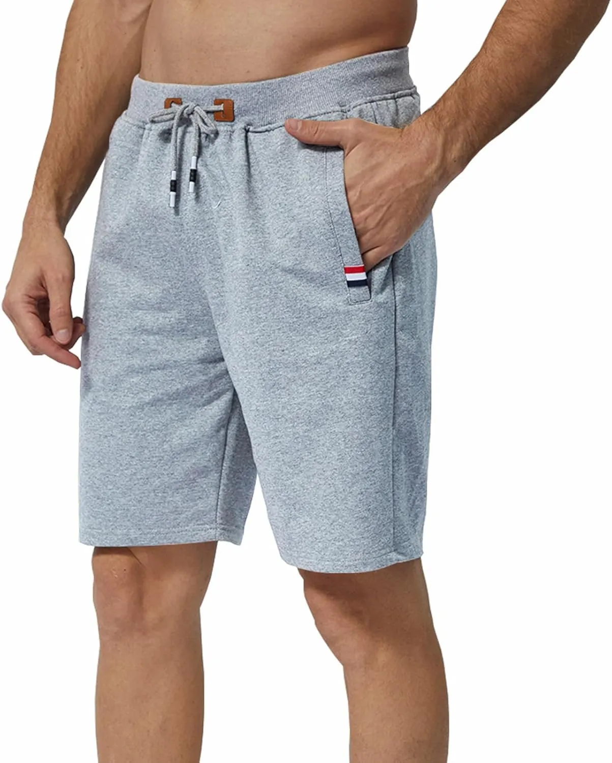 Mens Shorts Casual, Zipper Pocket Shorts Men Drawstring Elastic Waist