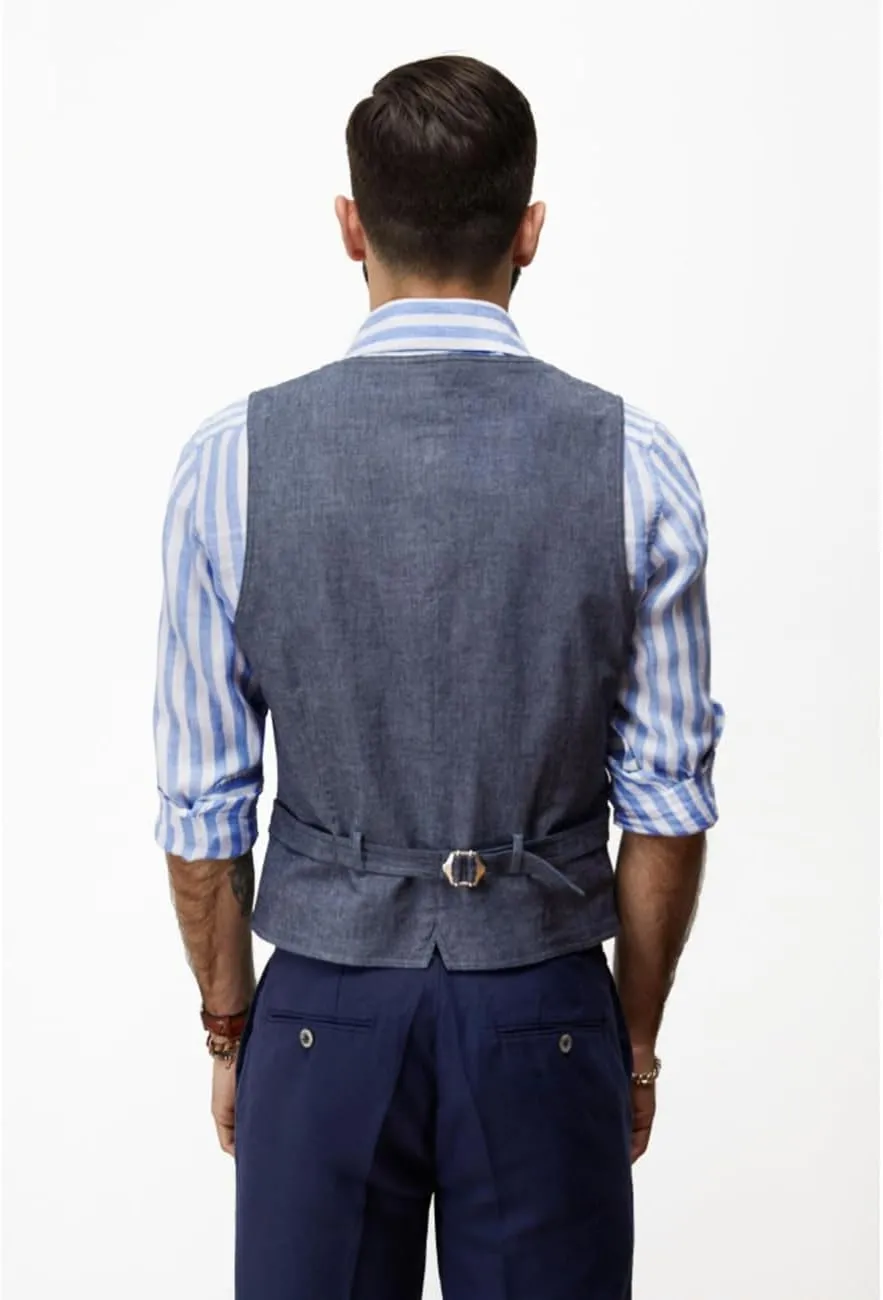 Men's Summer Linen Vest Casual Waistcoat Regular Fit Suit V Neck Vests for Party and Beach