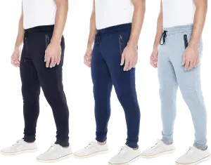 Mens Sweatpants 3- Pack Active Athletic Joggers with Zipper Pocket and Drawstring