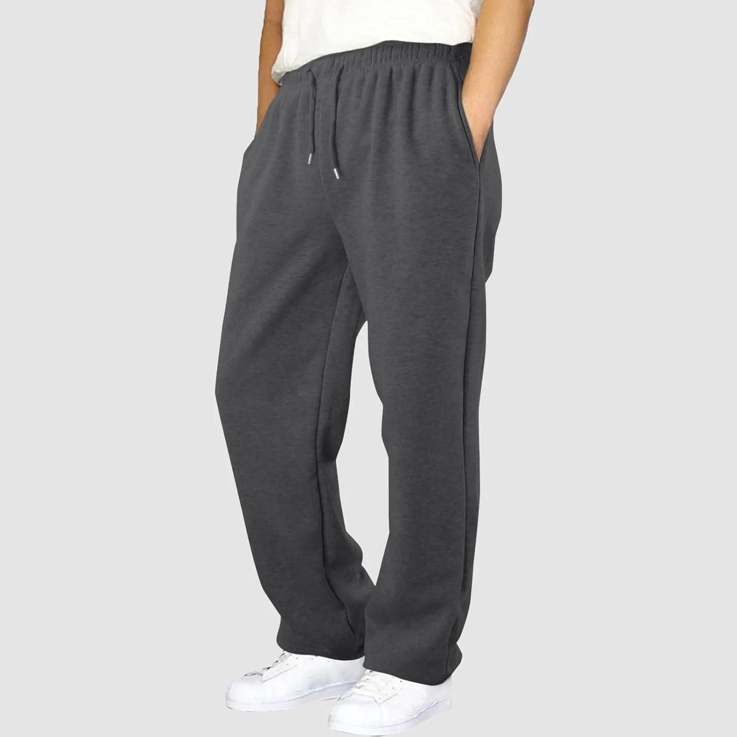 Mens Sweatpants Baggy Straight Wide Leg Open Bottom Casual Pants Elastic Waist Workout Athletic Joggers Pockets Sweat Pants