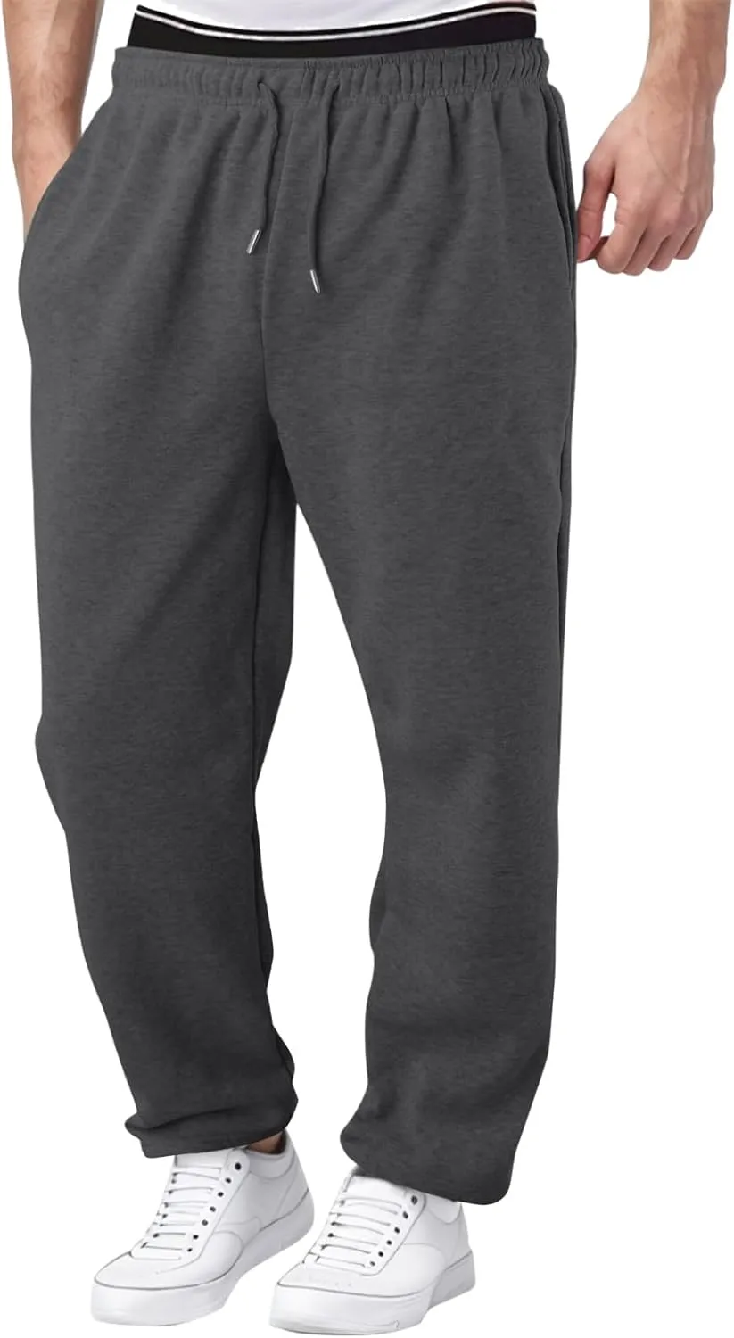 Mens Sweatpants Baggy Straight Wide Leg Open Bottom Casual Pants Elastic Waist Workout Athletic Joggers Pockets Sweat Pants