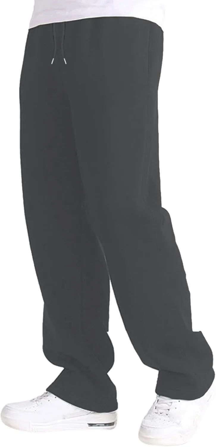 Mens Sweatpants Baggy Straight Wide Leg Open Bottom Casual Pants Elastic Waist Workout Athletic Joggers Pockets Sweat Pants