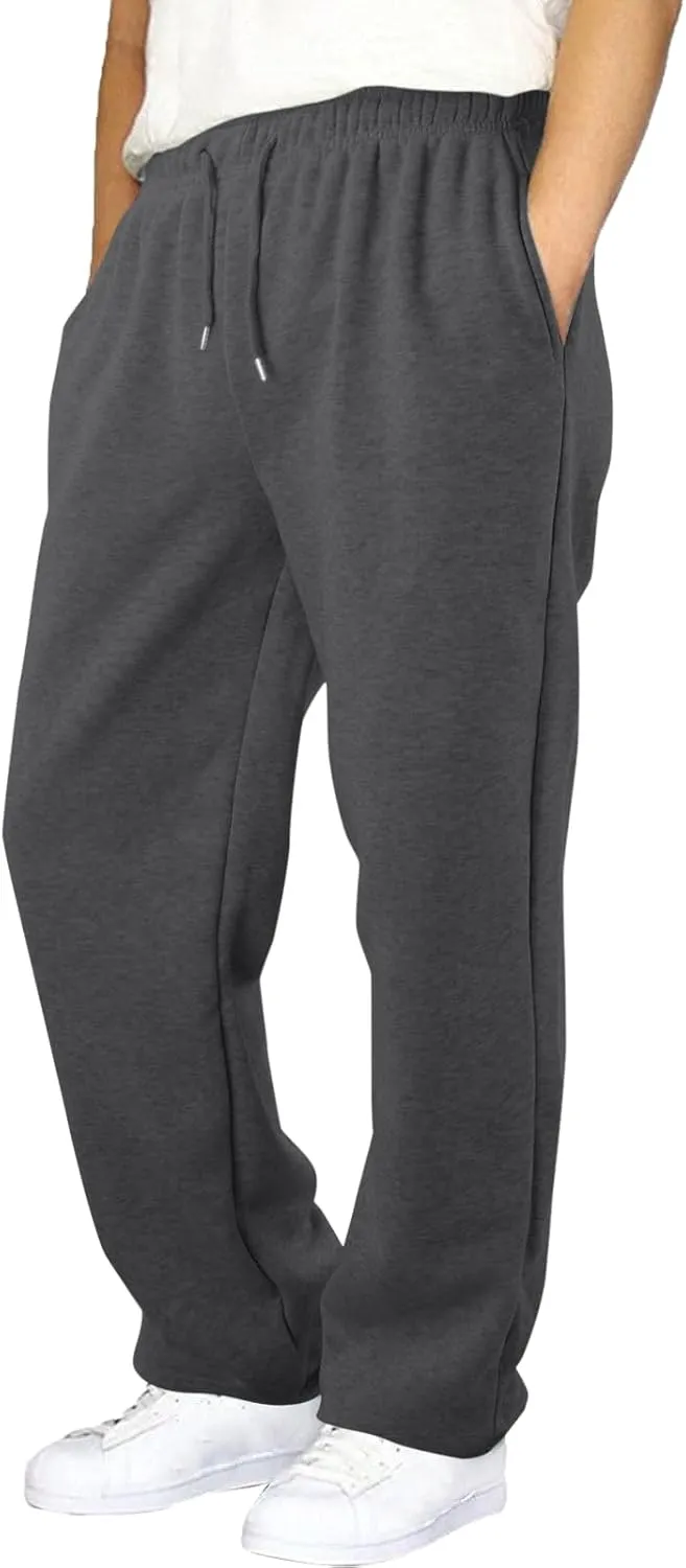 Mens Sweatpants Baggy Straight Wide Leg Open Bottom Casual Pants Elastic Waist Workout Athletic Joggers Pockets Sweat Pants