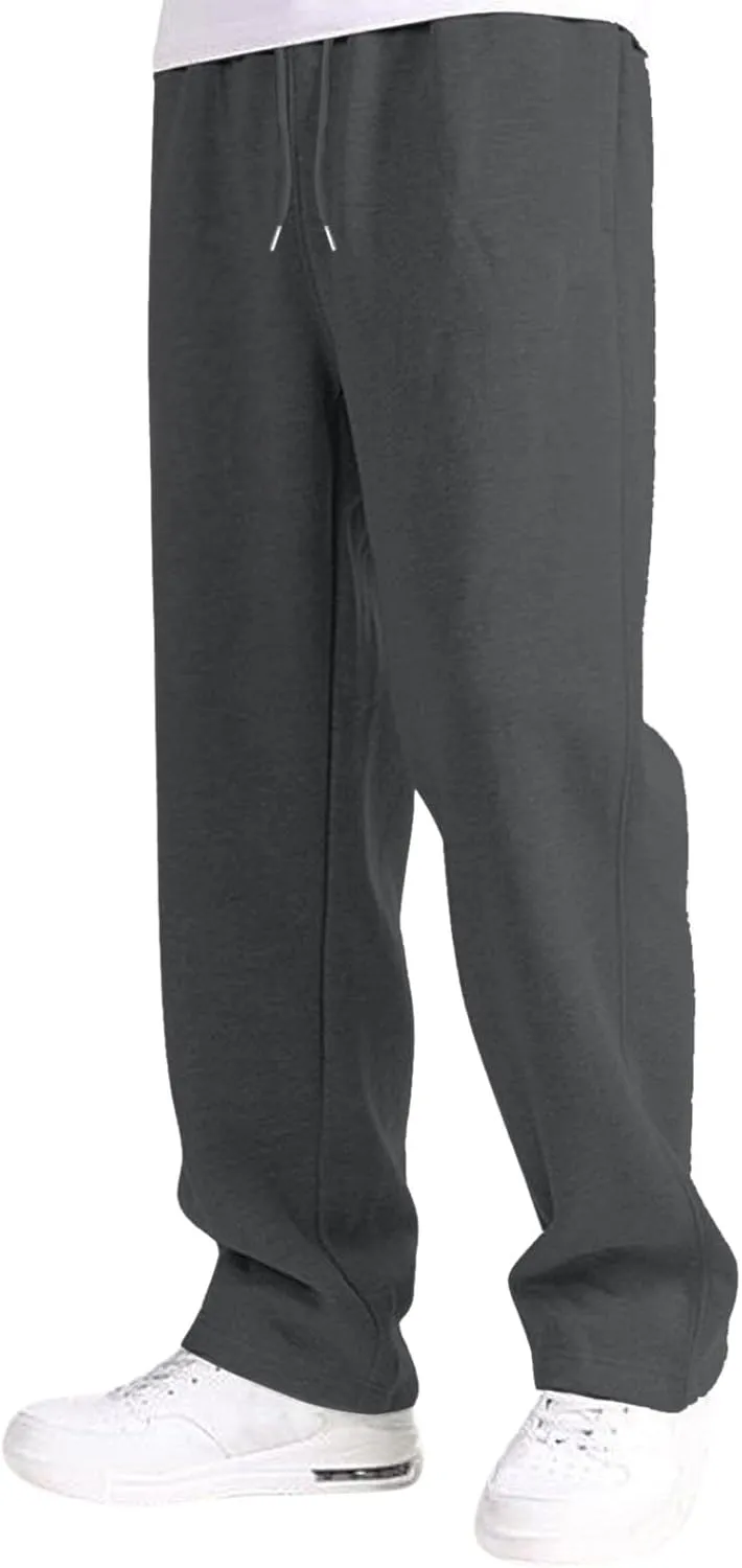 Mens Sweatpants Baggy Straight Wide Leg Open Bottom Casual Pants Elastic Waist Workout Athletic Joggers Pockets Sweat Pants