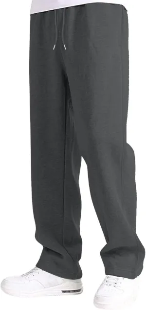 Mens Sweatpants Baggy Straight Wide Leg Open Bottom Casual Pants Elastic Waist Workout Athletic Joggers Pockets Sweat Pants