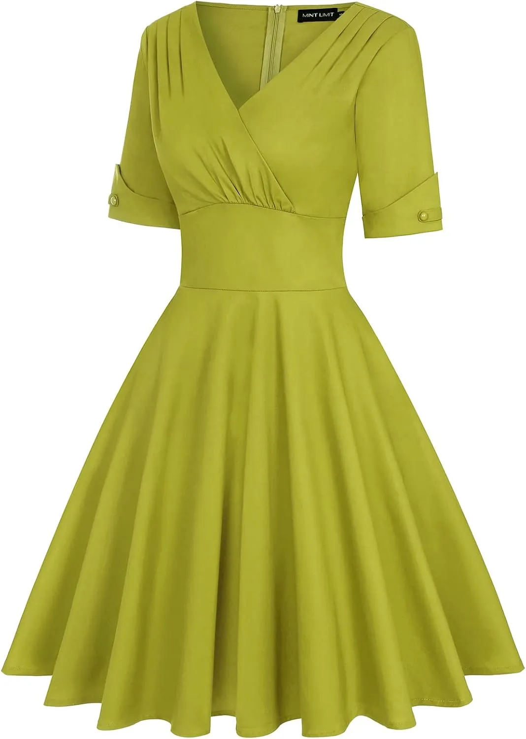 MINTLIMIT Women's 1950s Vintage Wrap V Neck Half Sleeve Retro Cocktail Swing Dress Plain A-line Dresses