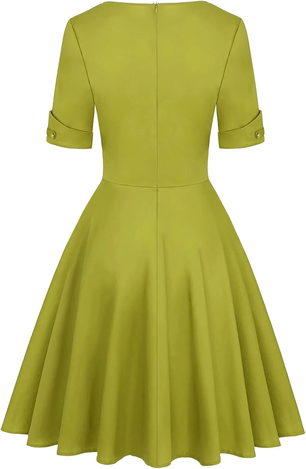MINTLIMIT Women's 1950s Vintage Wrap V Neck Half Sleeve Retro Cocktail Swing Dress Plain A-line Dresses