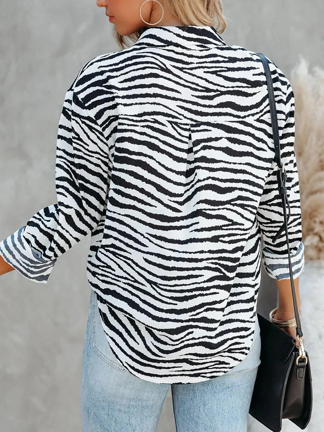 Mutitop Button Down Shirts for Women Dressy Casual Blouses V Neck Printed Boho Long Sleeve Collared Tunic Chiffon Tops